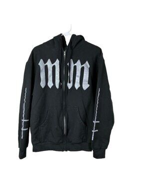 Official Marilyn Manson 2024 Tour Zip Hoodie • Distressed Silver Spellout • L